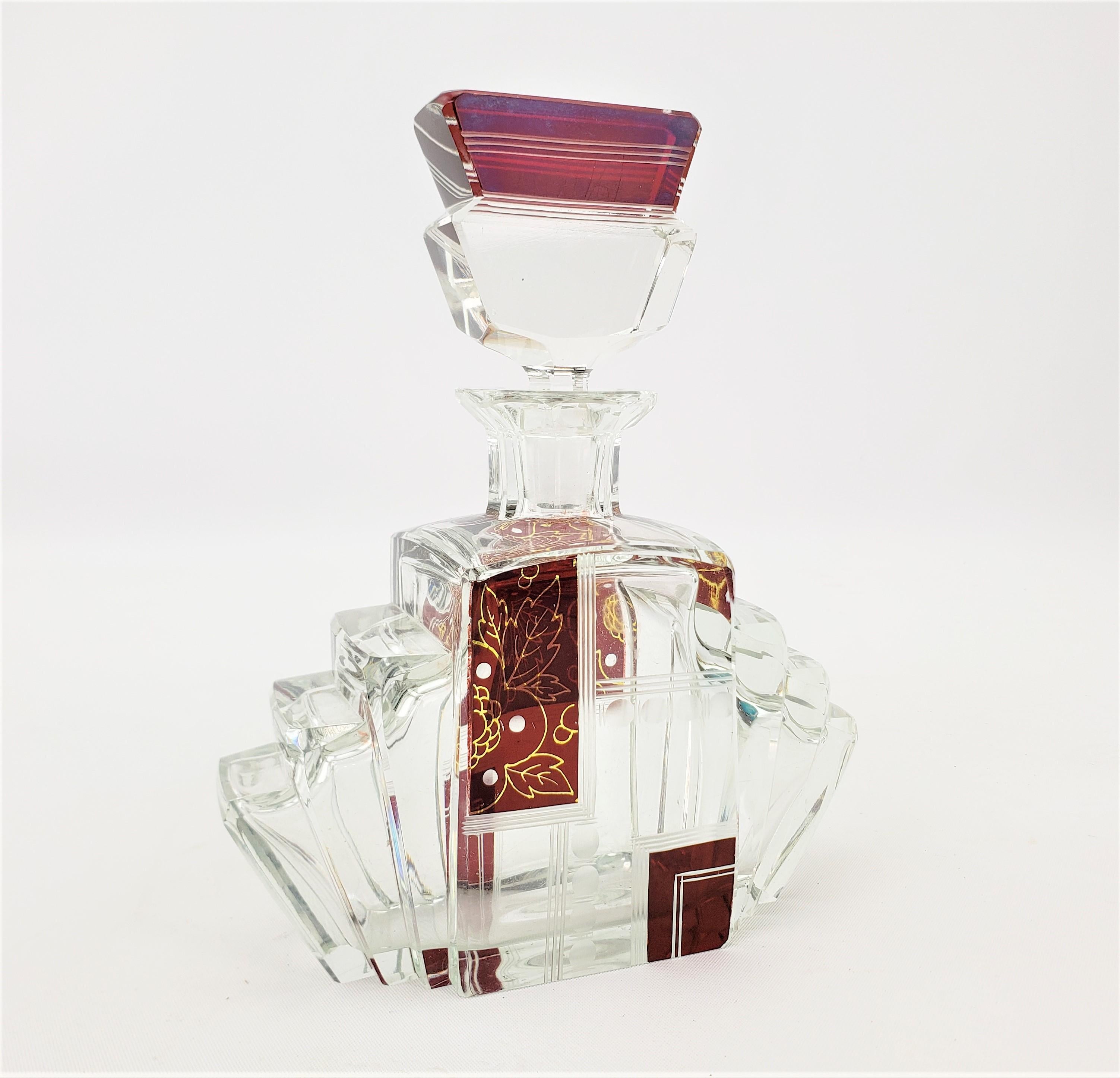 20th Century Art Deco Karl Palda Styled Stepped Perfume Bottle with Ruby Red & Gold Panels