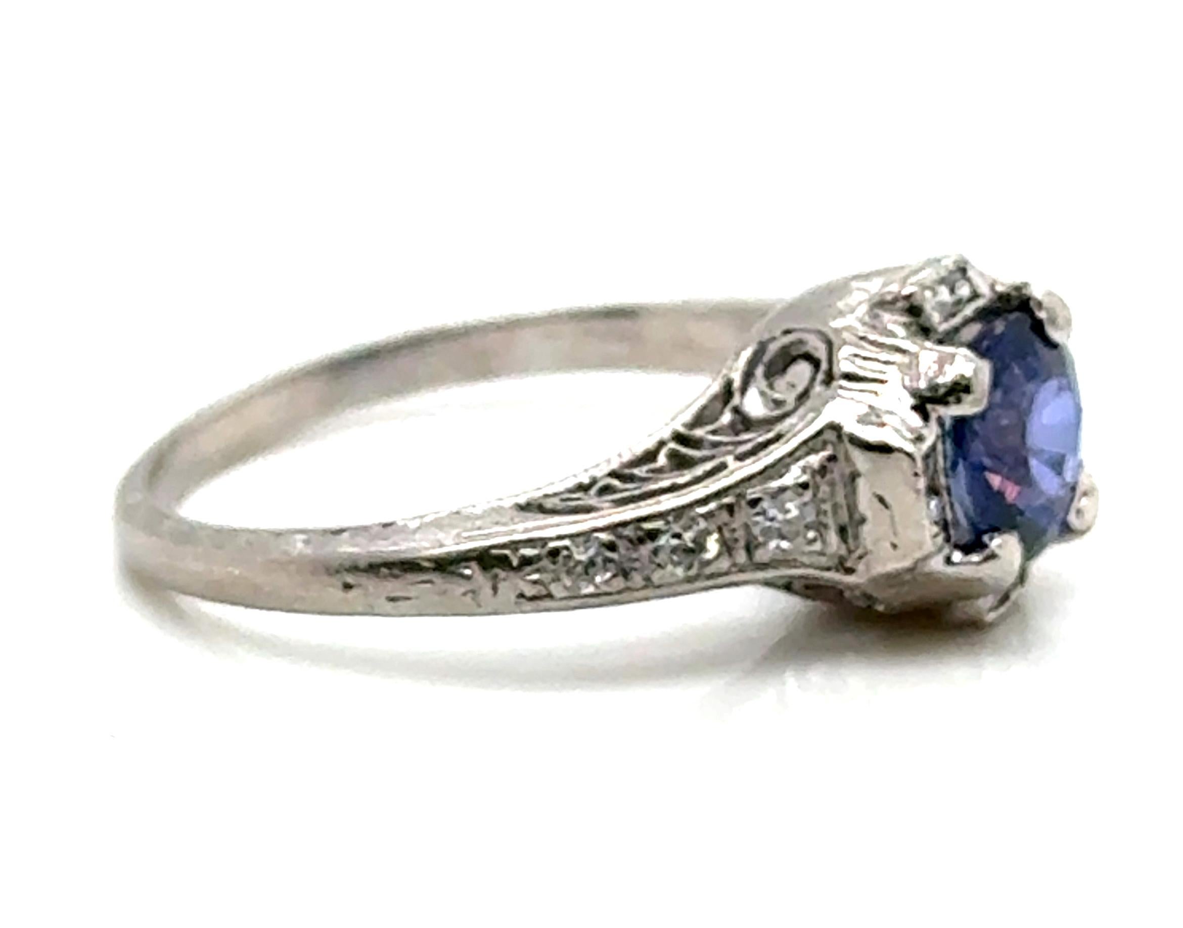 Round Cut Art Deco Kashmir Sapphire Diamond Engagement Ring 1.30ct Original 1920-1930 Plat For Sale