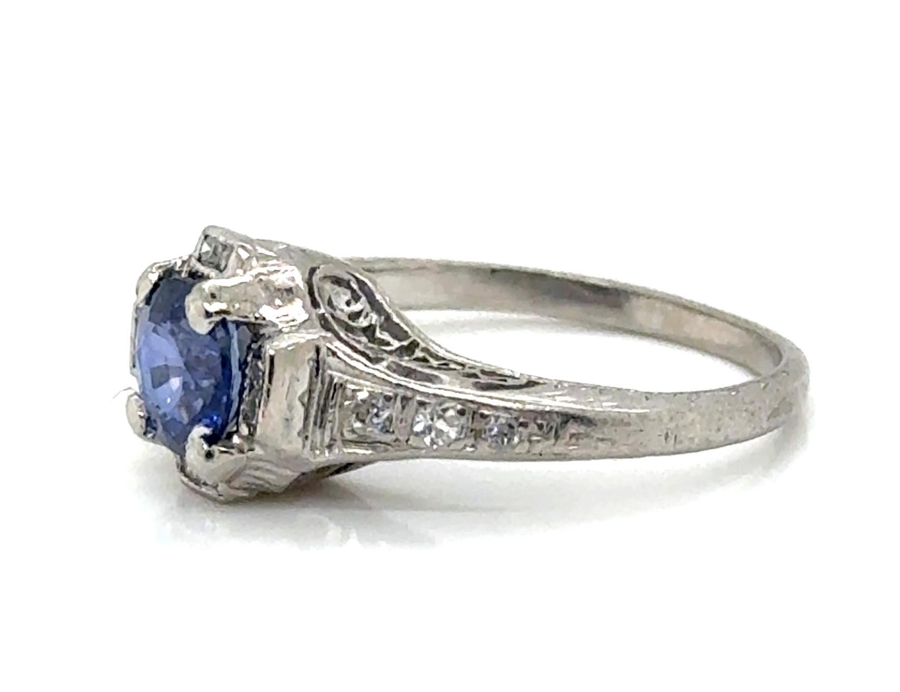 Art Deco Kashmir Sapphire Diamond Engagement Ring 1.30ct Original 1920-1930 Plat In Excellent Condition For Sale In Dearborn, MI