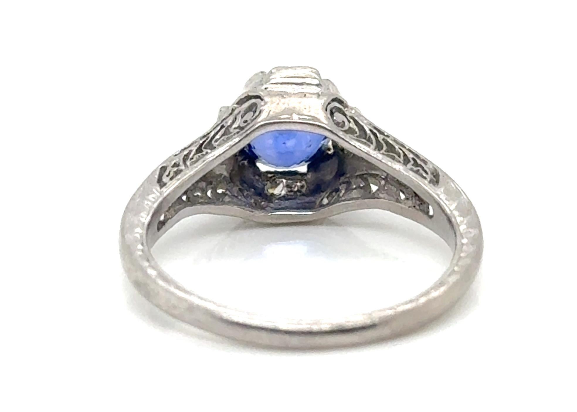 Women's Art Deco Kashmir Sapphire Diamond Engagement Ring 1.30ct Original 1920-1930 Plat For Sale