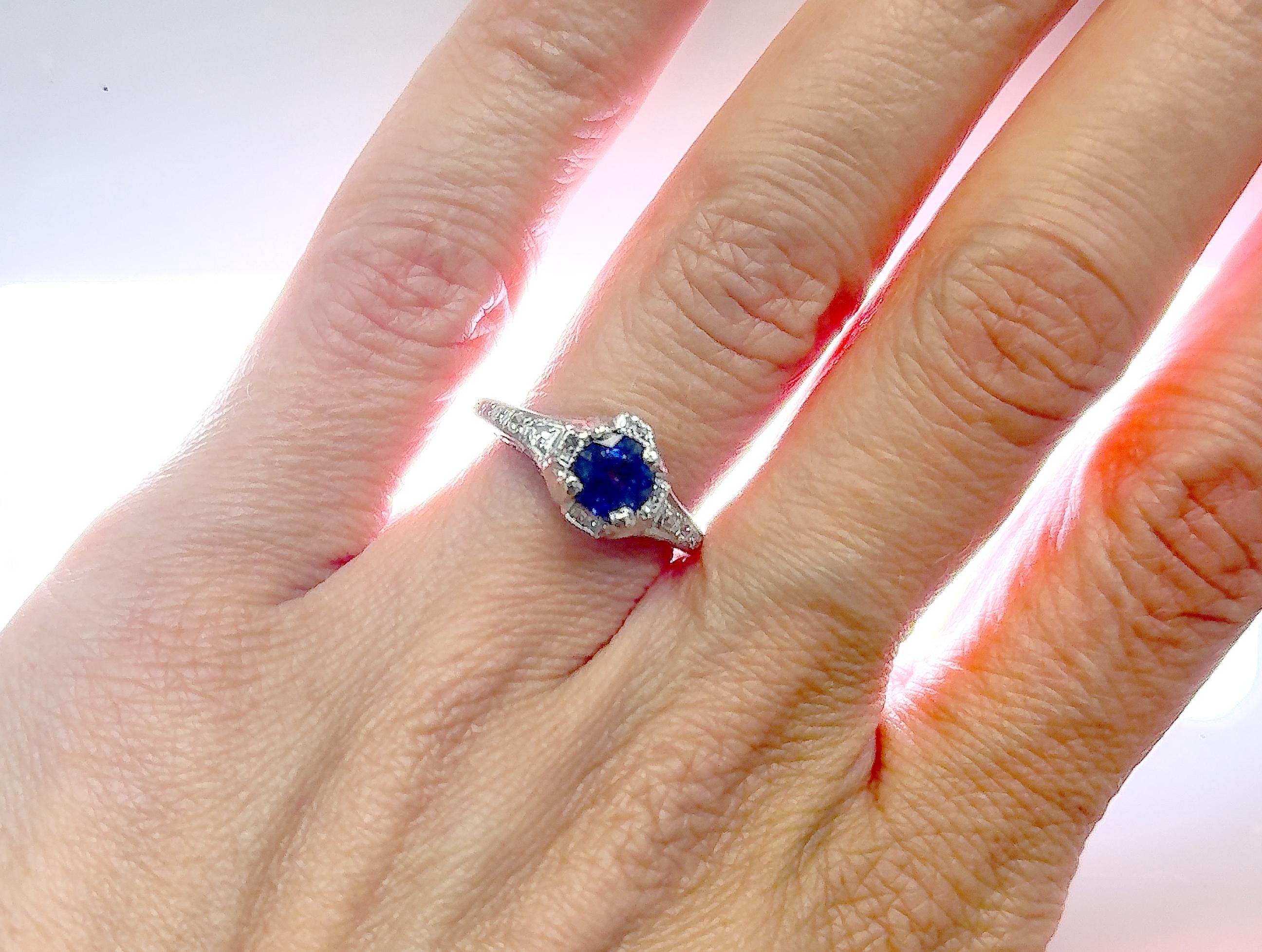 Art Deco Kashmir Sapphire Diamond Engagement Ring 1.30ct Original 1920-1930 Plat For Sale 1