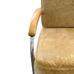 Art Deco KEM Weber & Lloyd Pair of Tubular Chrome, Oak & Shearling Lounge Chairs