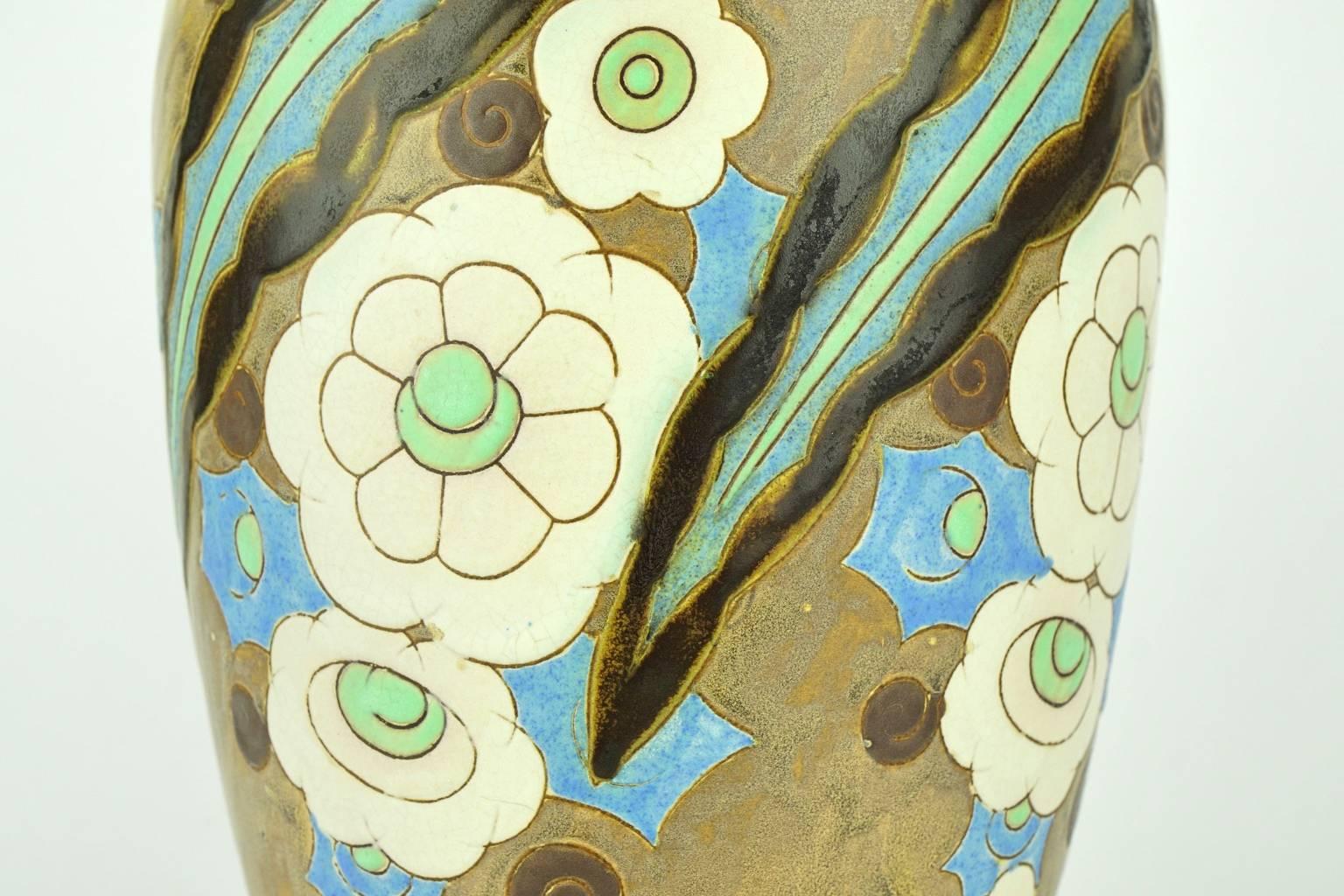 Art Deco Keramis Boch Abstract Flowers Vase For Sale 1