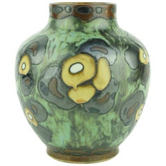Art Deco Keramis Boch Dark Green Vase with Flower Motifs