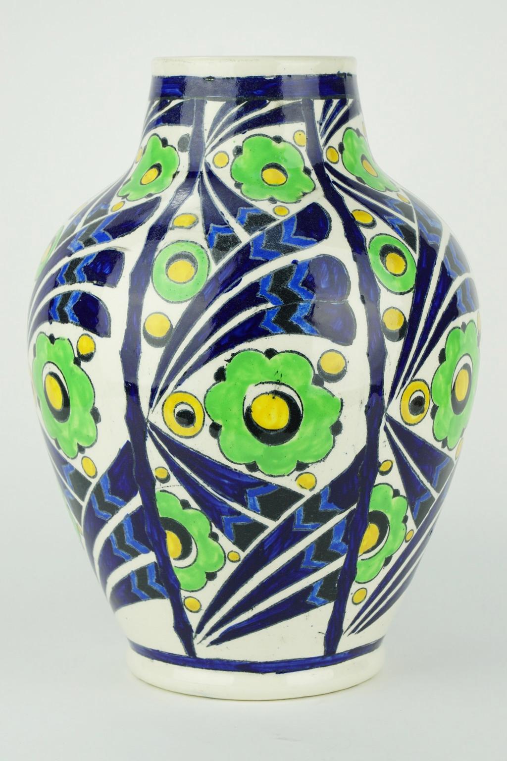 Early 20th Century Art Deco Keramis Boch Jazzy Vase For Sale