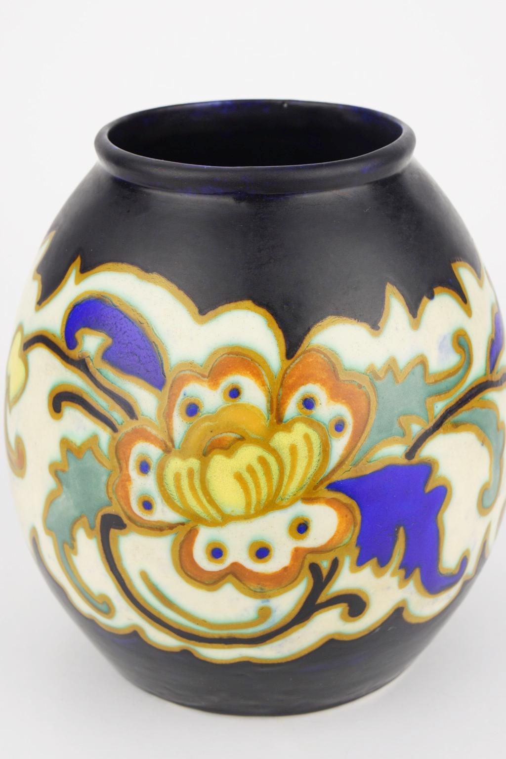 Belgian Art Deco Keramis Boch Matt Enameled Vase For Sale