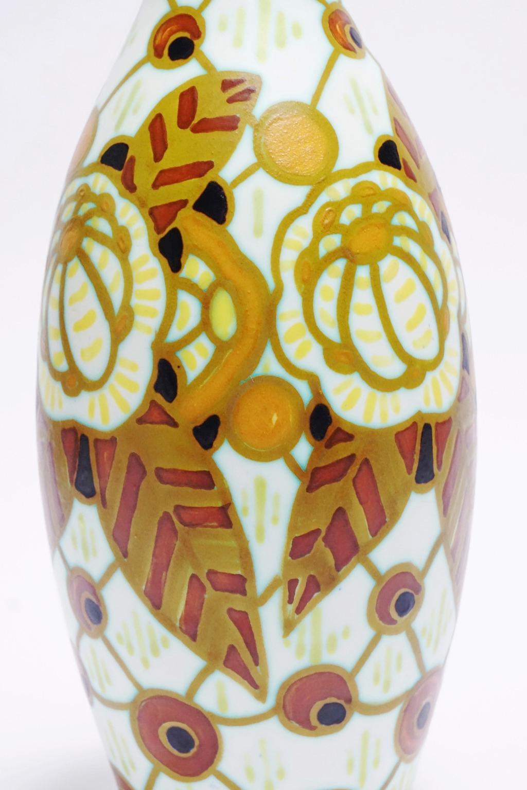 Art Deco Keramis Boch Matt Floral Peacock-Eyed Vase For Sale 4