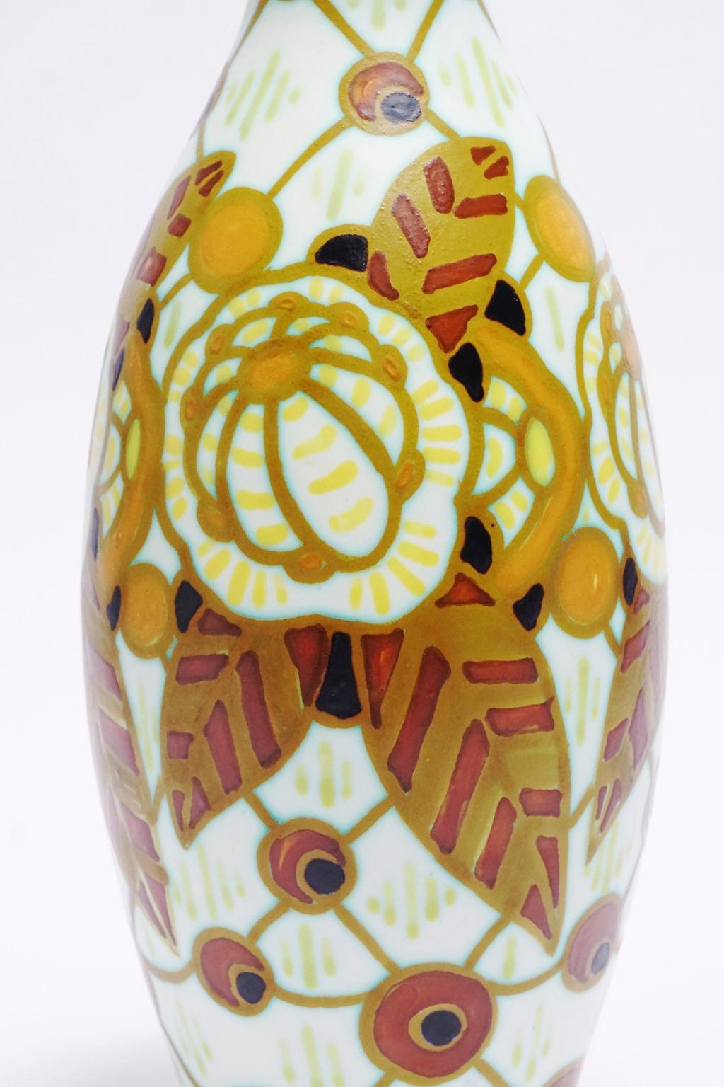 Art Deco Keramis Boch Matt Floral Peacock-Eyed Vase For Sale 5