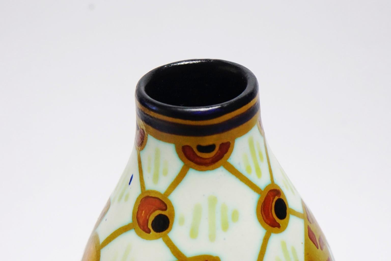 Art Deco Keramis Boch Matt Floral Peacock-Eyed Vase For Sale 3