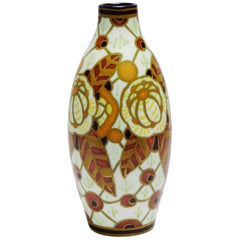 Art Deco Keramis Boch Matt Floral Peacock-Eyed Vase