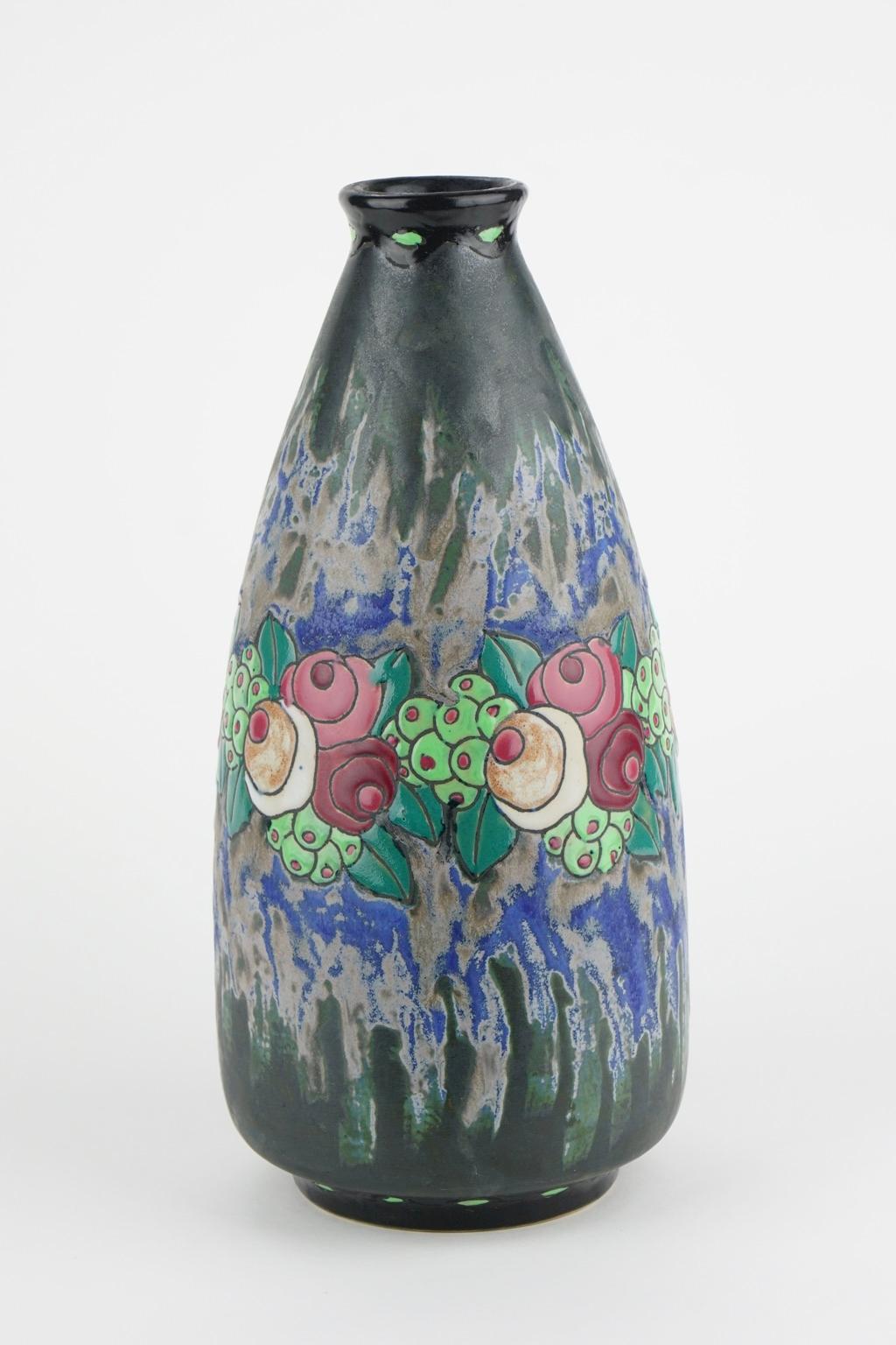 Art Deco Keramis Boch Stoneware Blue Gres Vase D700 F898 im Angebot 3