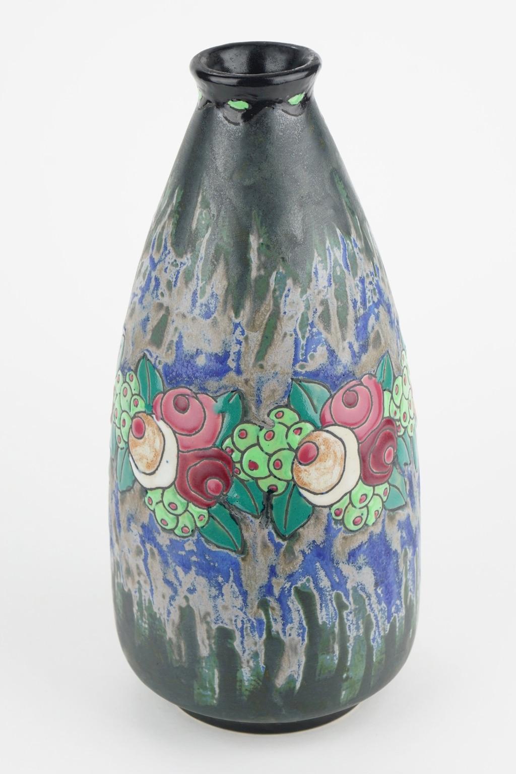 Art Deco Keramis Boch Stoneware Blue Gres Vase D700 F898 im Angebot 4