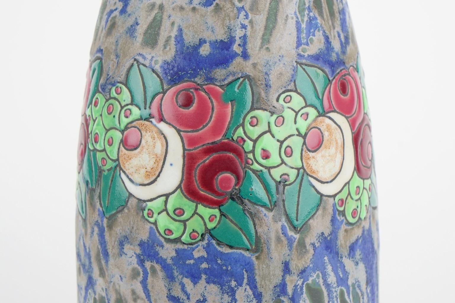 Art Deco Keramis Boch Stoneware Blue Gres Vase D700 F898 For Sale 2