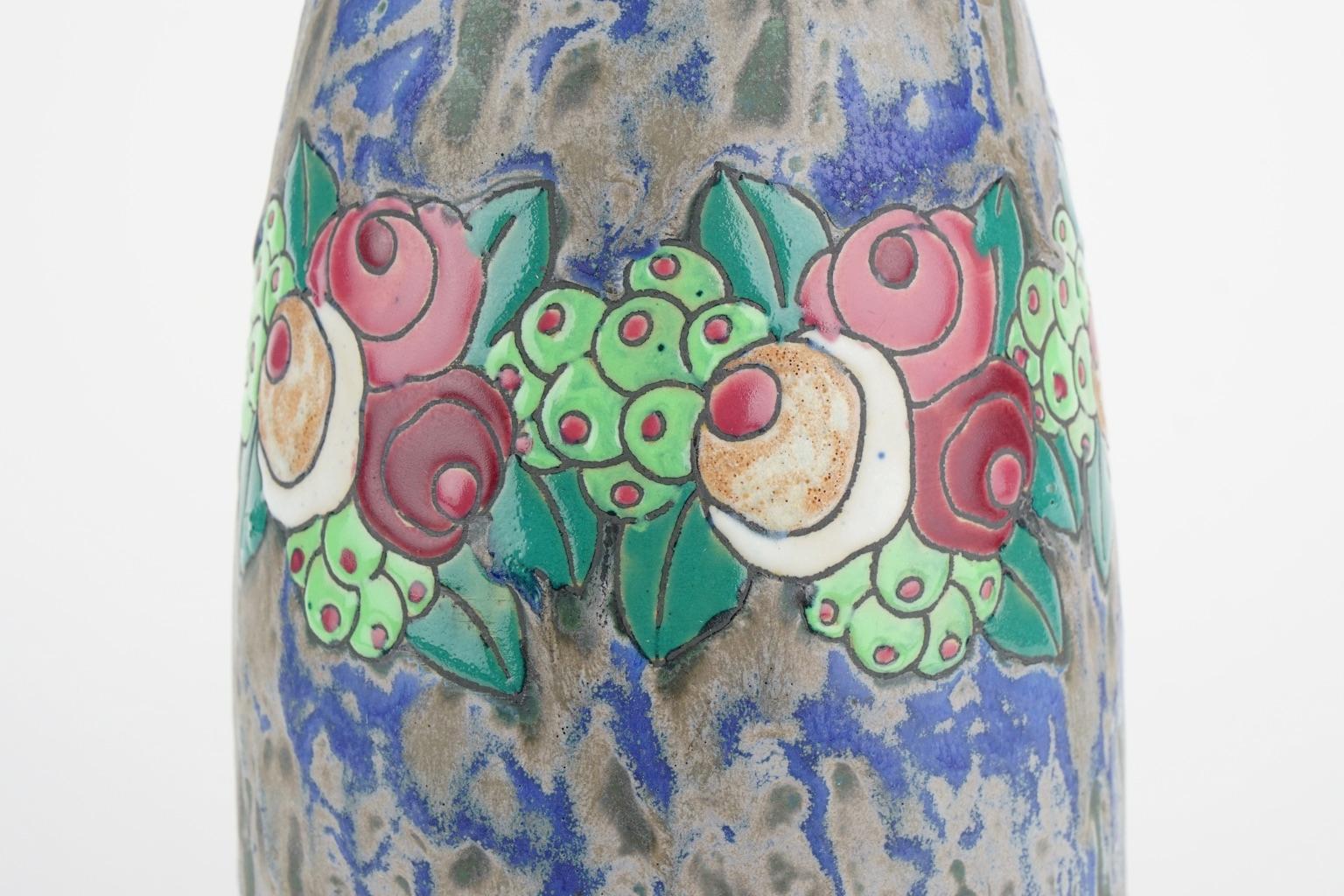 Art Deco Keramis Boch Stoneware Blue Gres Vase D700 F898 For Sale 3