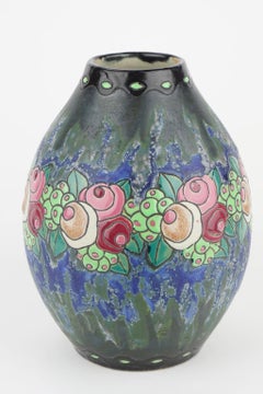 Art Deco Keramis Boch Stoneware Blue Gres Vase D700 F901