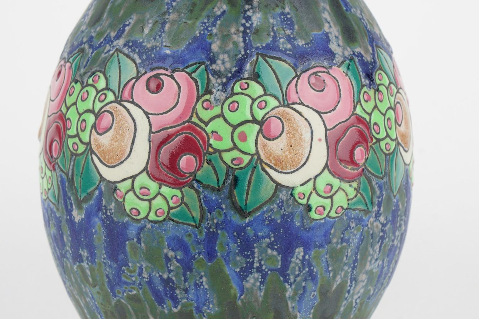Art Deco Keramis Boch Stoneware Blue Gres Vase D700 F901 For Sale 1