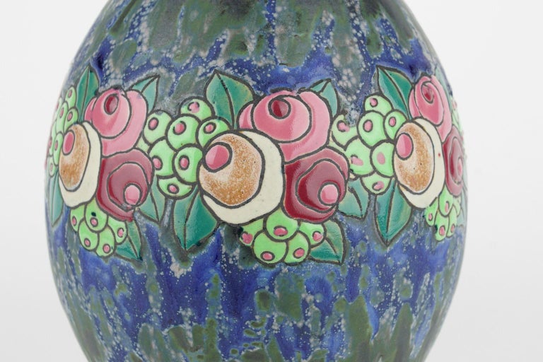 Art Deco Keramis Boch Stoneware Blue Gres Vase D700 F901 For Sale 2