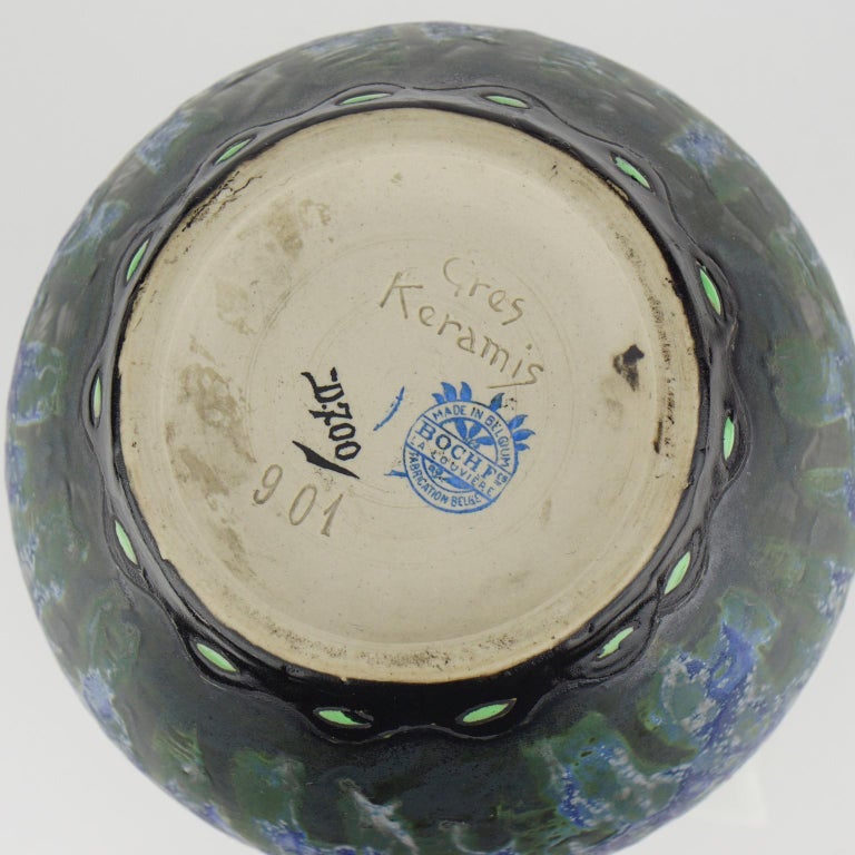 Art Deco Keramis Boch Stoneware Blue Gres Vase D700 F901 For Sale 3