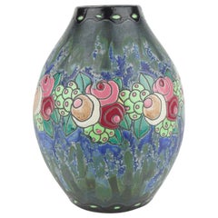 Art Deco Keramis Boch Steingut Blaue Gres Vase D700 F901