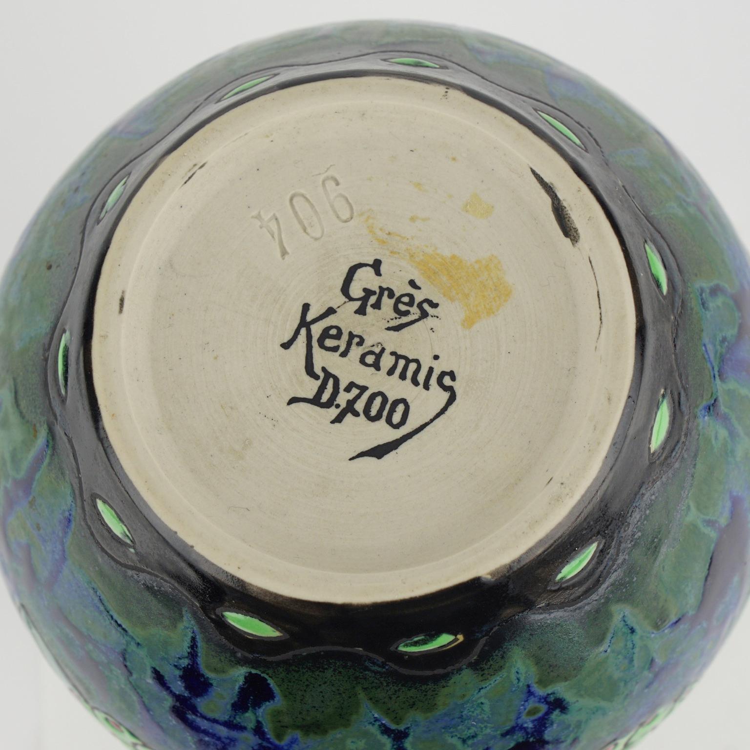 Art Deco Keramis Boch Stoneware Blue Gres Vase D700 F904 For Sale 5