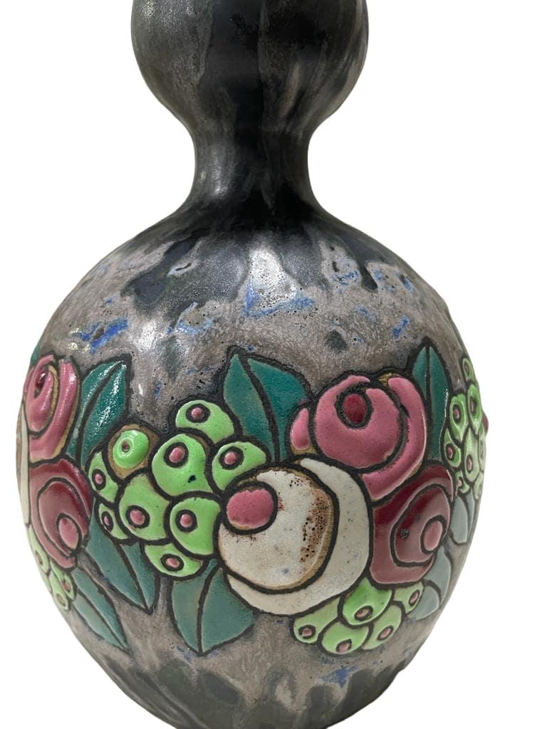 ART DECO Keramis BOCH Steingut Blaue Gres Vase D700 F904 (Belgisch) im Angebot