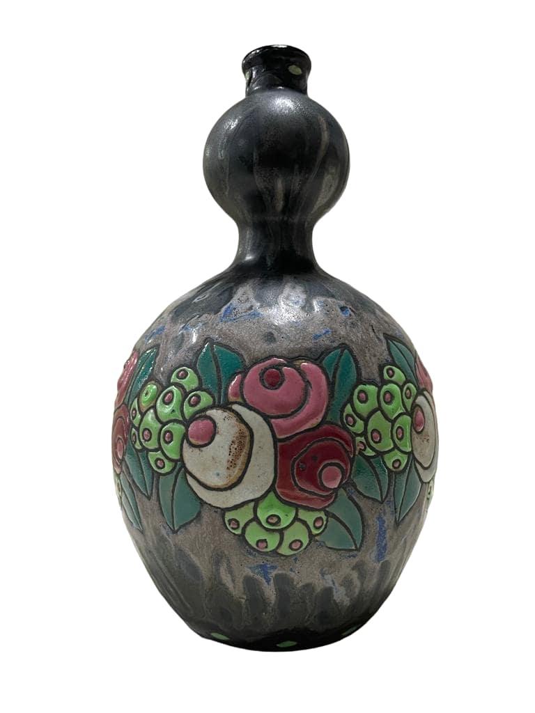 Glazed ART DECO Keramis BOCH Stoneware Blue Gres Vase D700 F904 For Sale