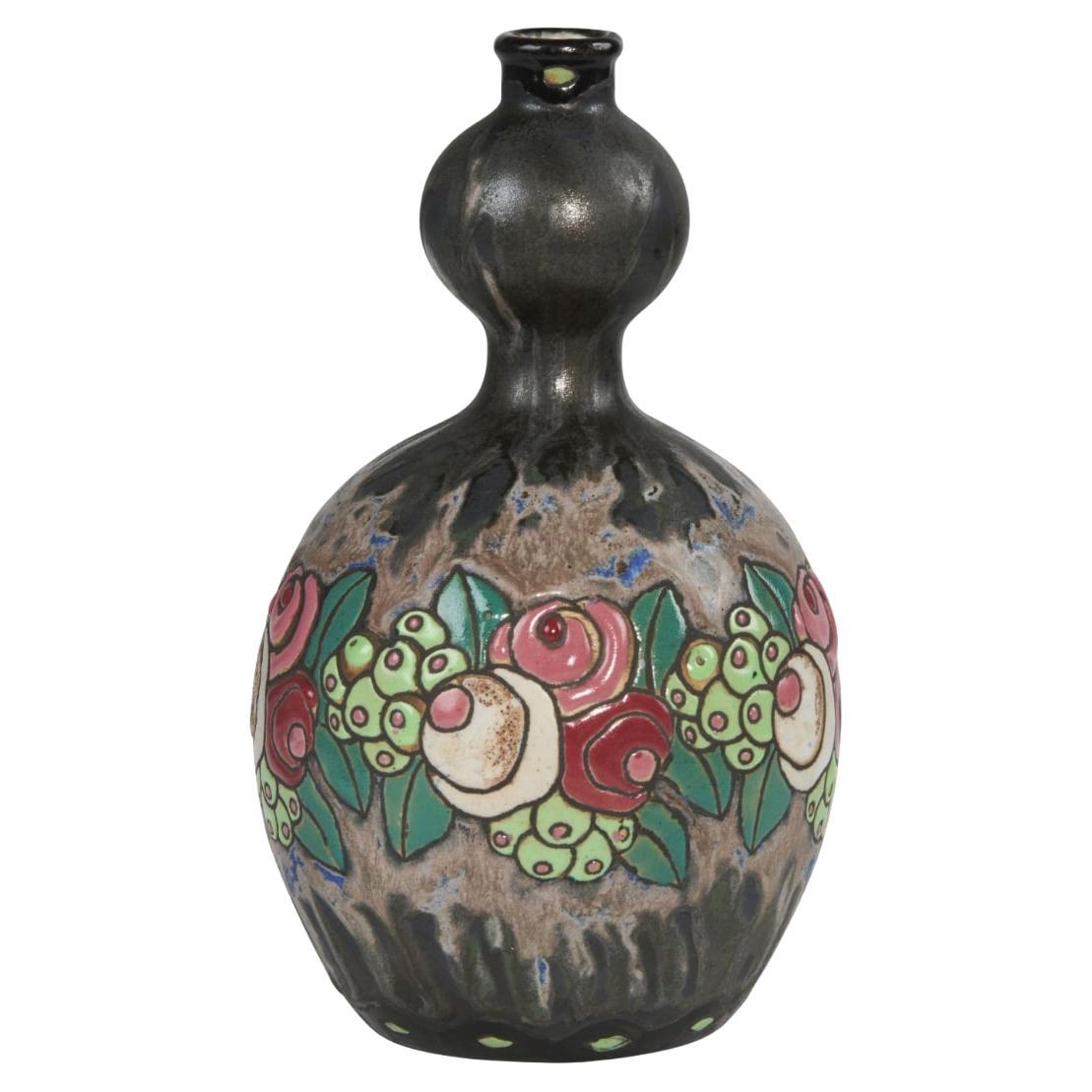 ART DECO Keramis BOCH Stoneware Blue Gres Vase D700 F904 For Sale
