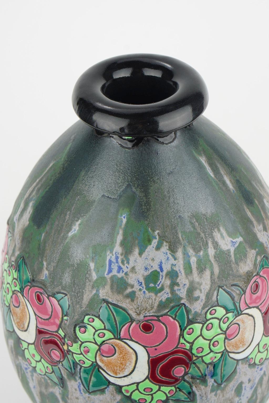 Art Deco Keramis Boch Stoneware Blue Gres Vase D700 F960 For Sale 5