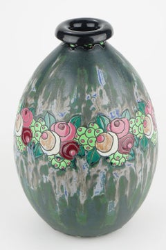 Art Deco Keramis Boch Stoneware Blue Gres Vase D700 F960