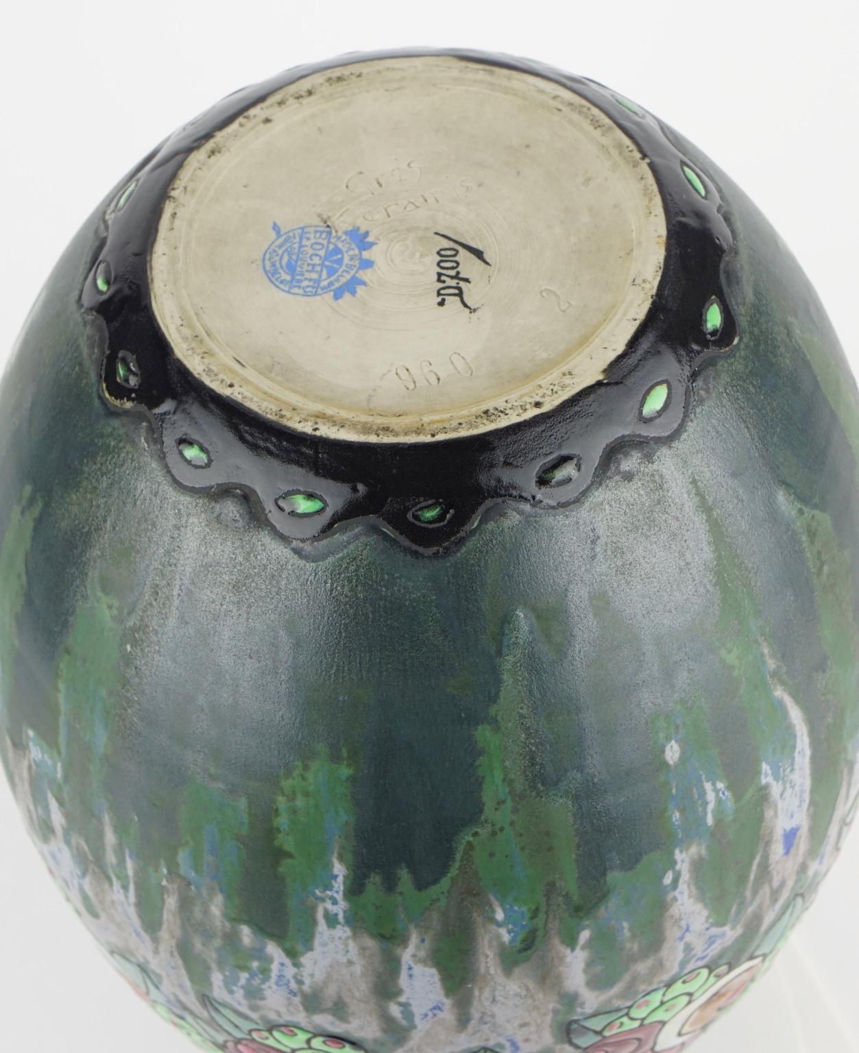 Art Deco Keramis Boch Stoneware Blue Gres Vase D700 F960 For Sale 4