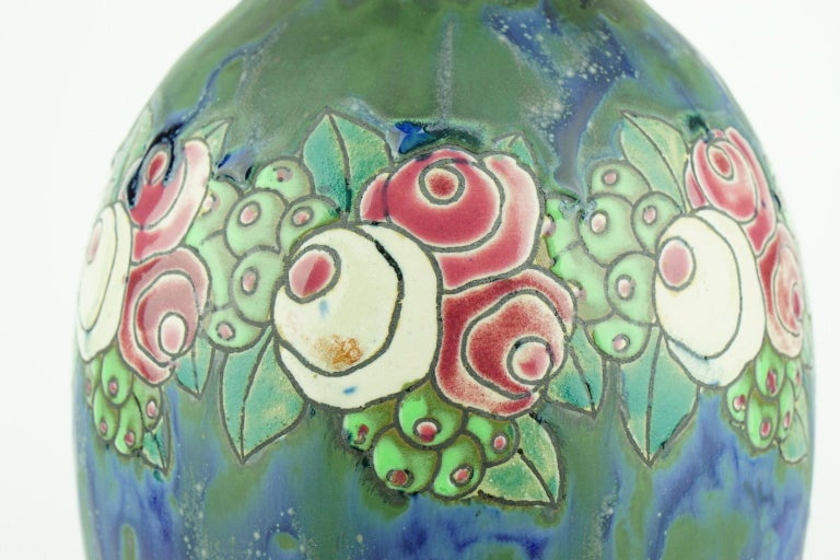 Art Deco Keramis Boch Stoneware Blue Gres Vase In Good Condition For Sale In , BE