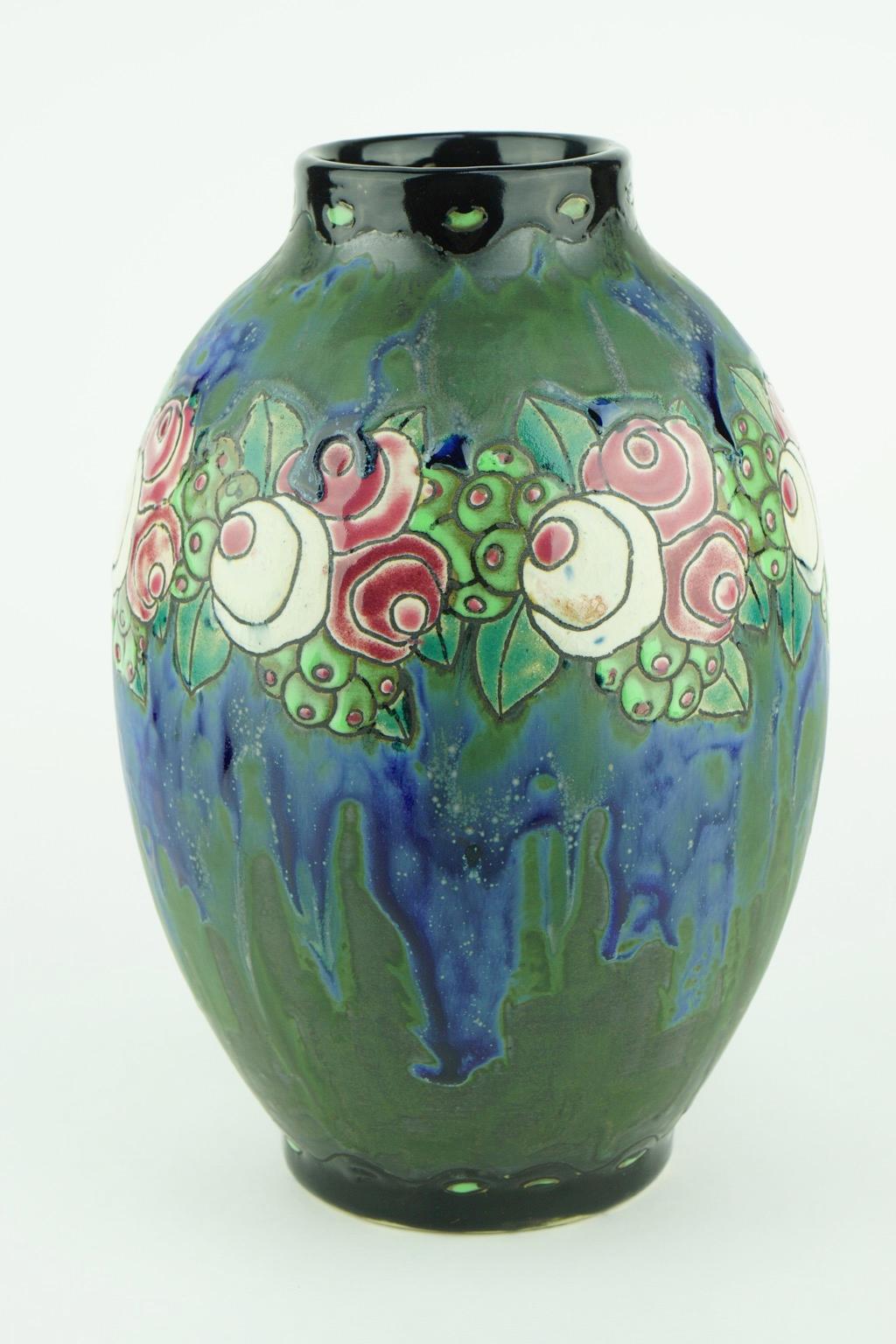Art Deco Keramis Boch Stoneware Blue Gres Vase For Sale 2