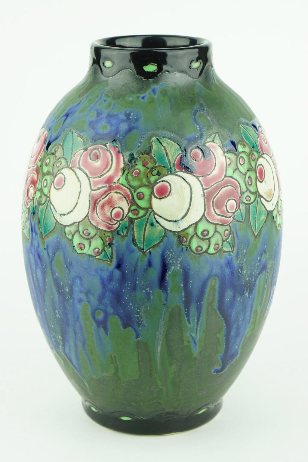 Art Deco Keramis Boch Stoneware Blue Gres Vase For Sale 3