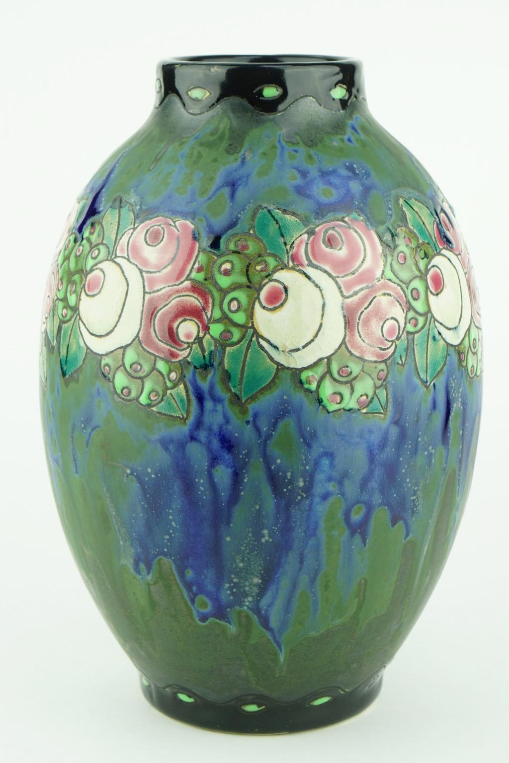 Art Deco Keramis Boch Stoneware Blue Gres Vase For Sale 4