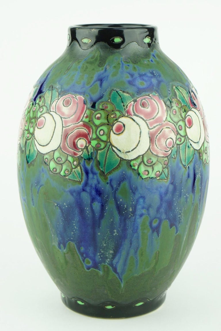 Art Deco Keramis Boch Stoneware Blue Gres Vase For Sale 3