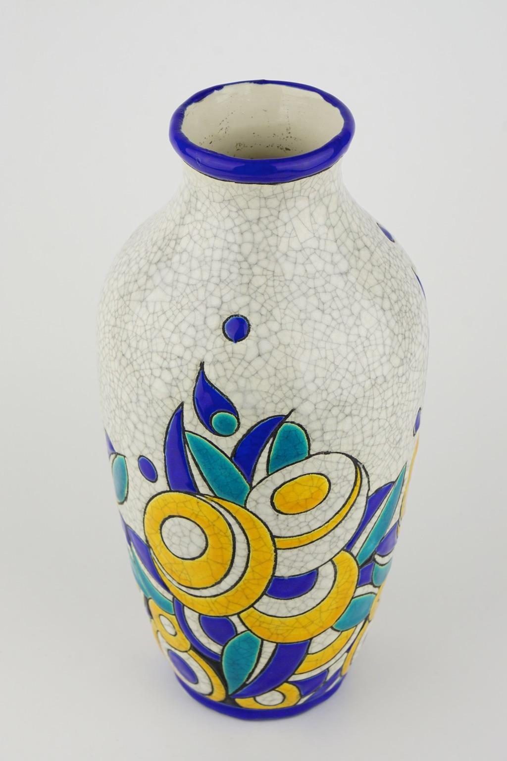Enameled Art Deco Keramis Boch Vase D1175 F806 For Sale