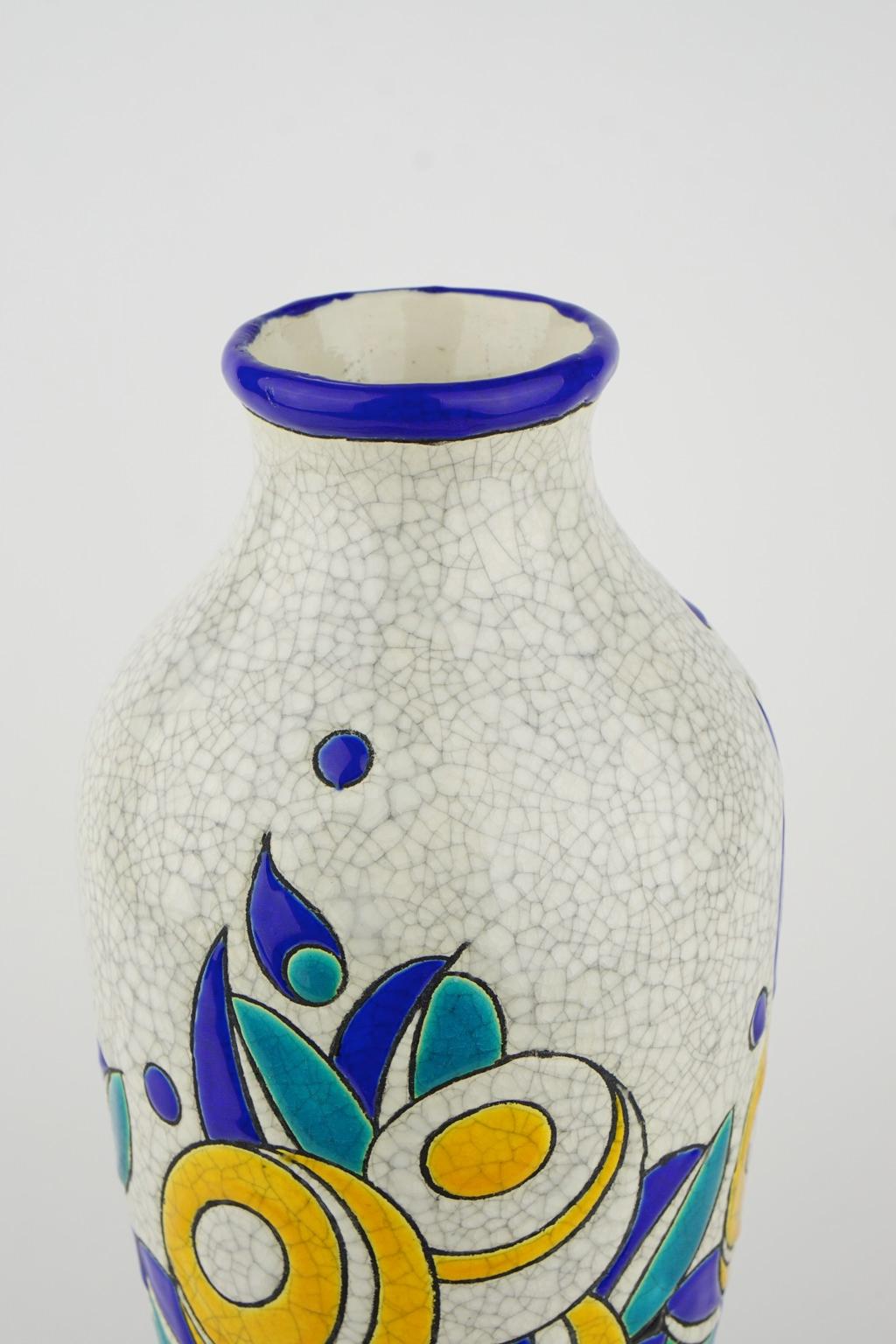 Early 20th Century Art Deco Keramis Boch Vase D1175 F806 For Sale