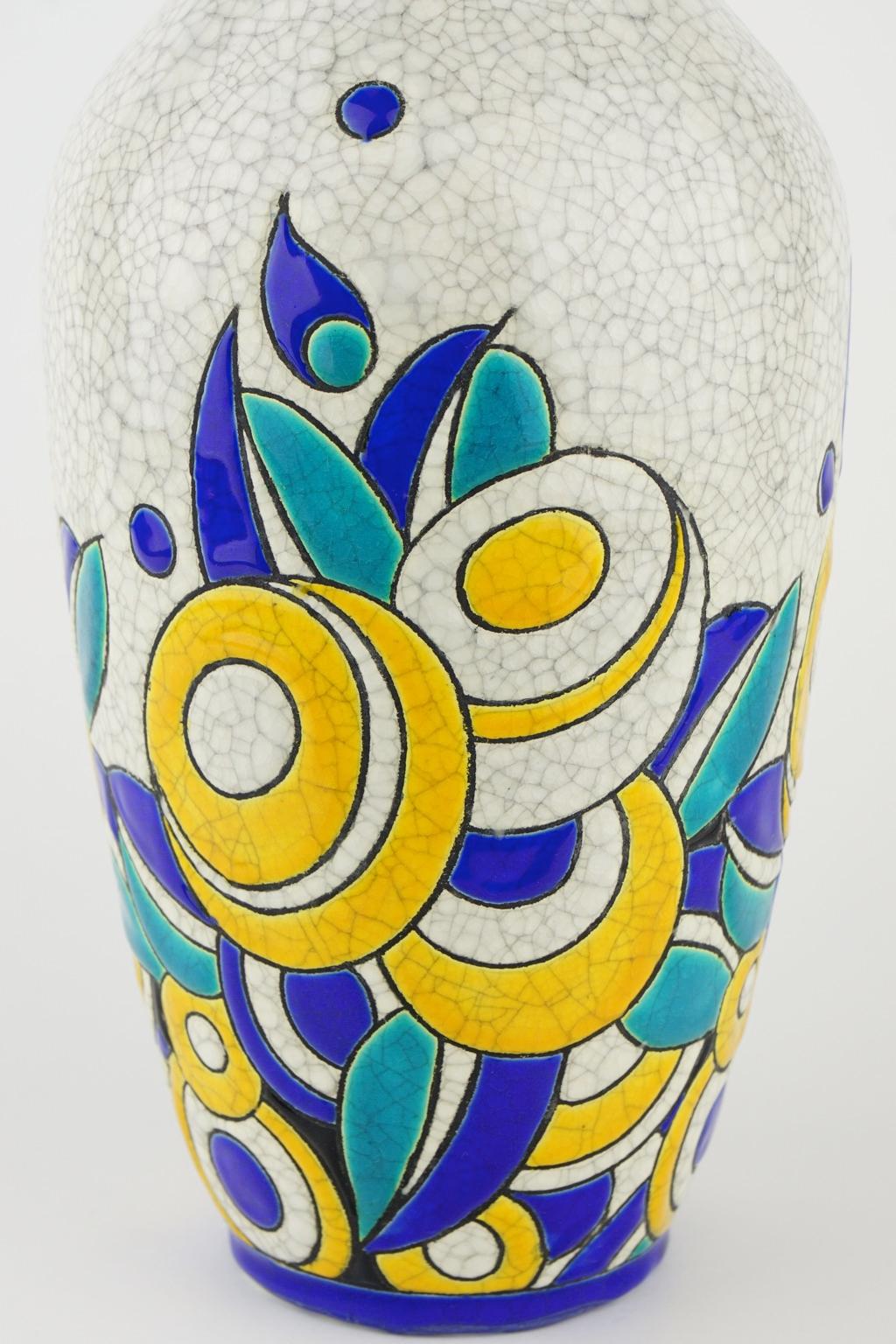 Earthenware Art Deco Keramis Boch Vase D1175 F806 For Sale