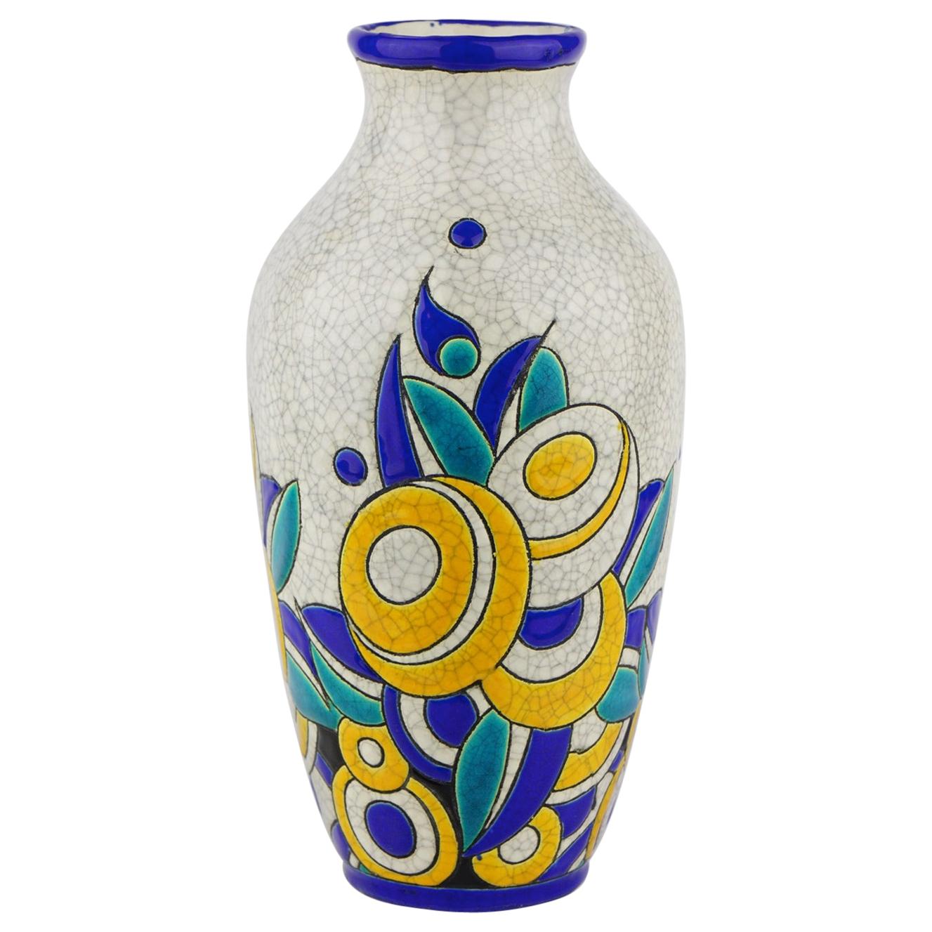 Art Deco Keramis Boch Vase D1175 F806 For Sale
