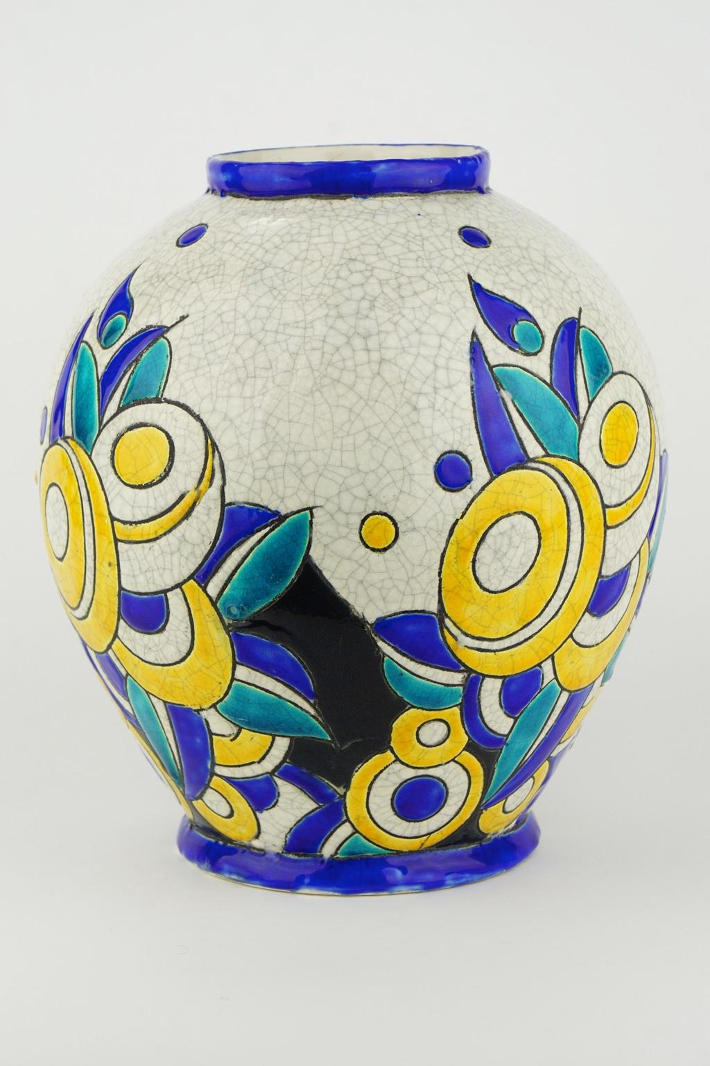Enameled Art Deco Keramis Boch Vase D1175 F894 For Sale
