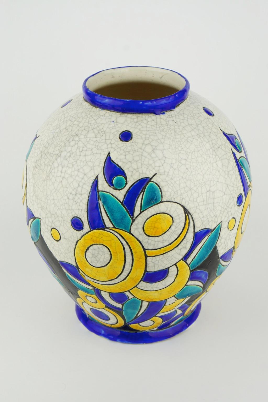 Earthenware Art Deco Keramis Boch Vase D1175 F894 For Sale