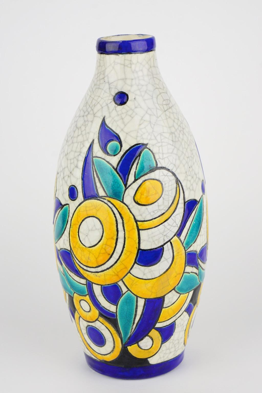 Enameled Art Deco Keramis Boch Vase D1175 F897 For Sale