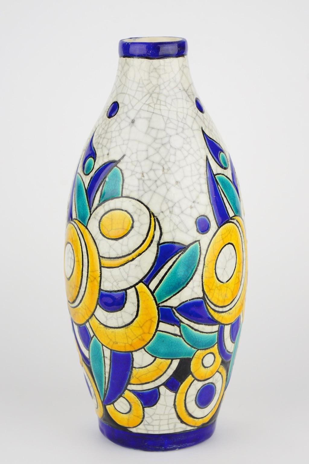 Early 20th Century Art Deco Keramis Boch Vase D1175 F897 For Sale
