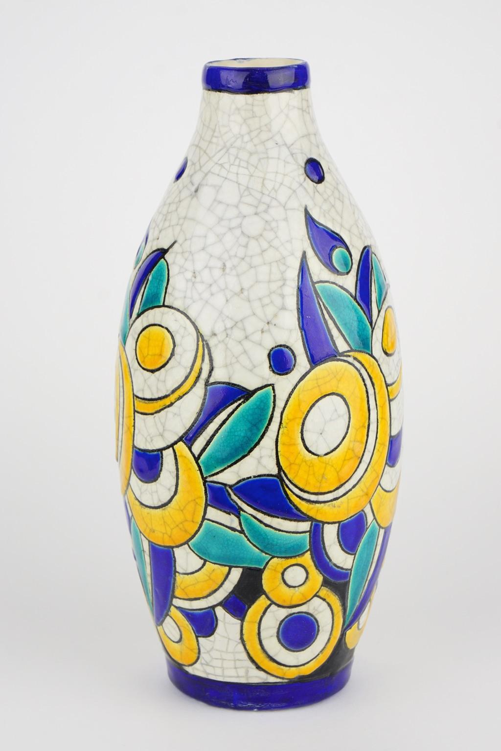 Earthenware Art Deco Keramis Boch Vase D1175 F897 For Sale