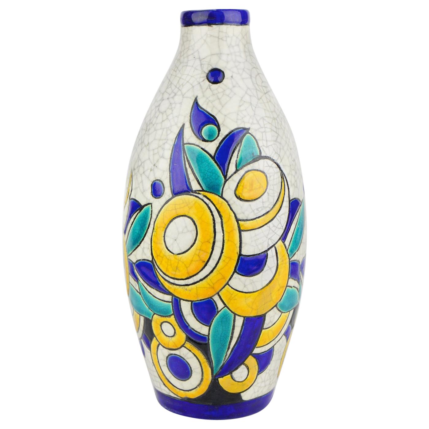 Art Deco Keramis Boch Vase D1175 F897 For Sale