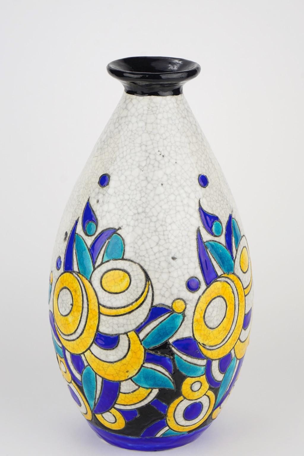 Enameled Art Deco Keramis Boch Vase D1175 F960 For Sale