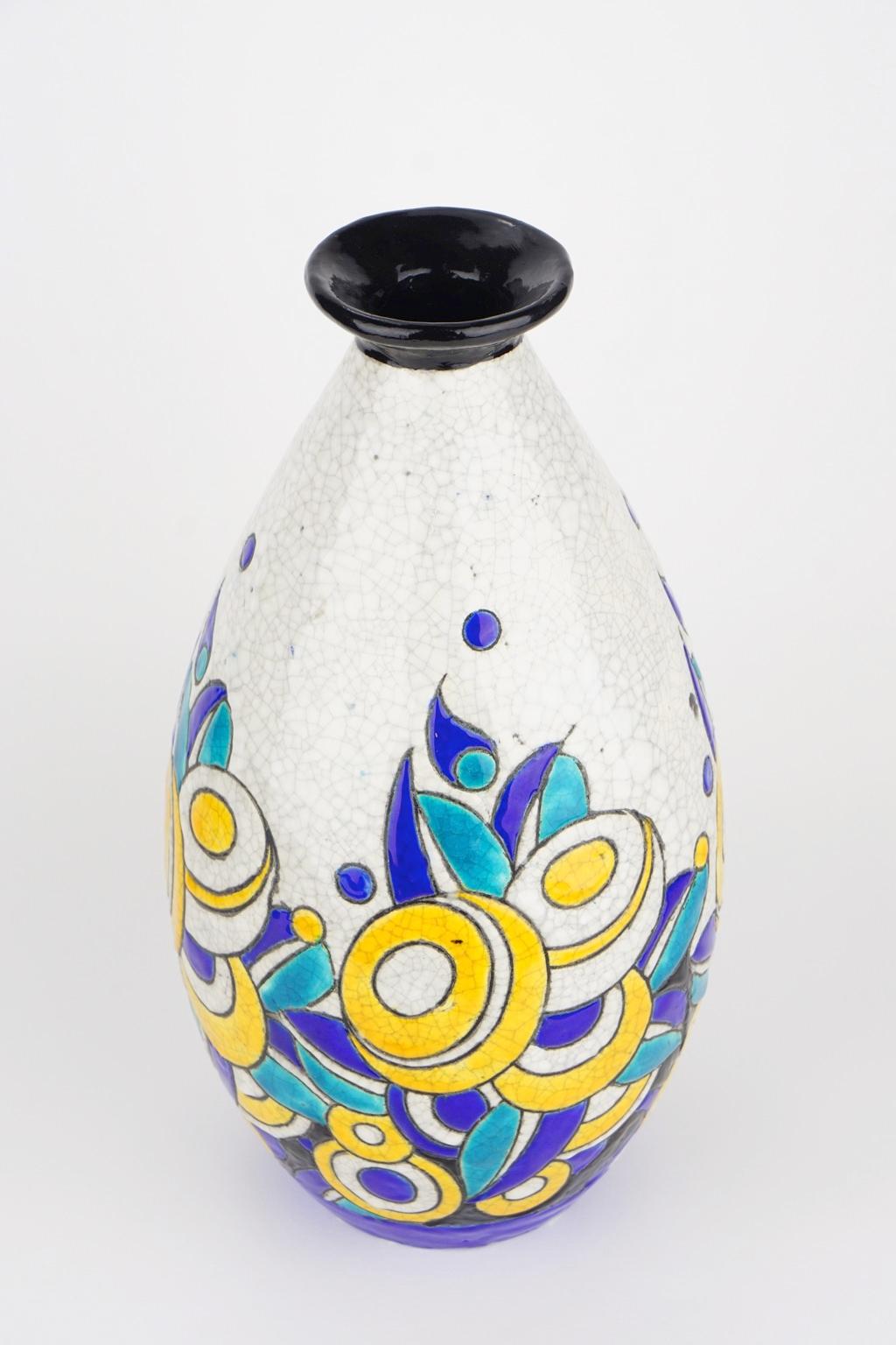 Early 20th Century Art Deco Keramis Boch Vase D1175 F960 For Sale