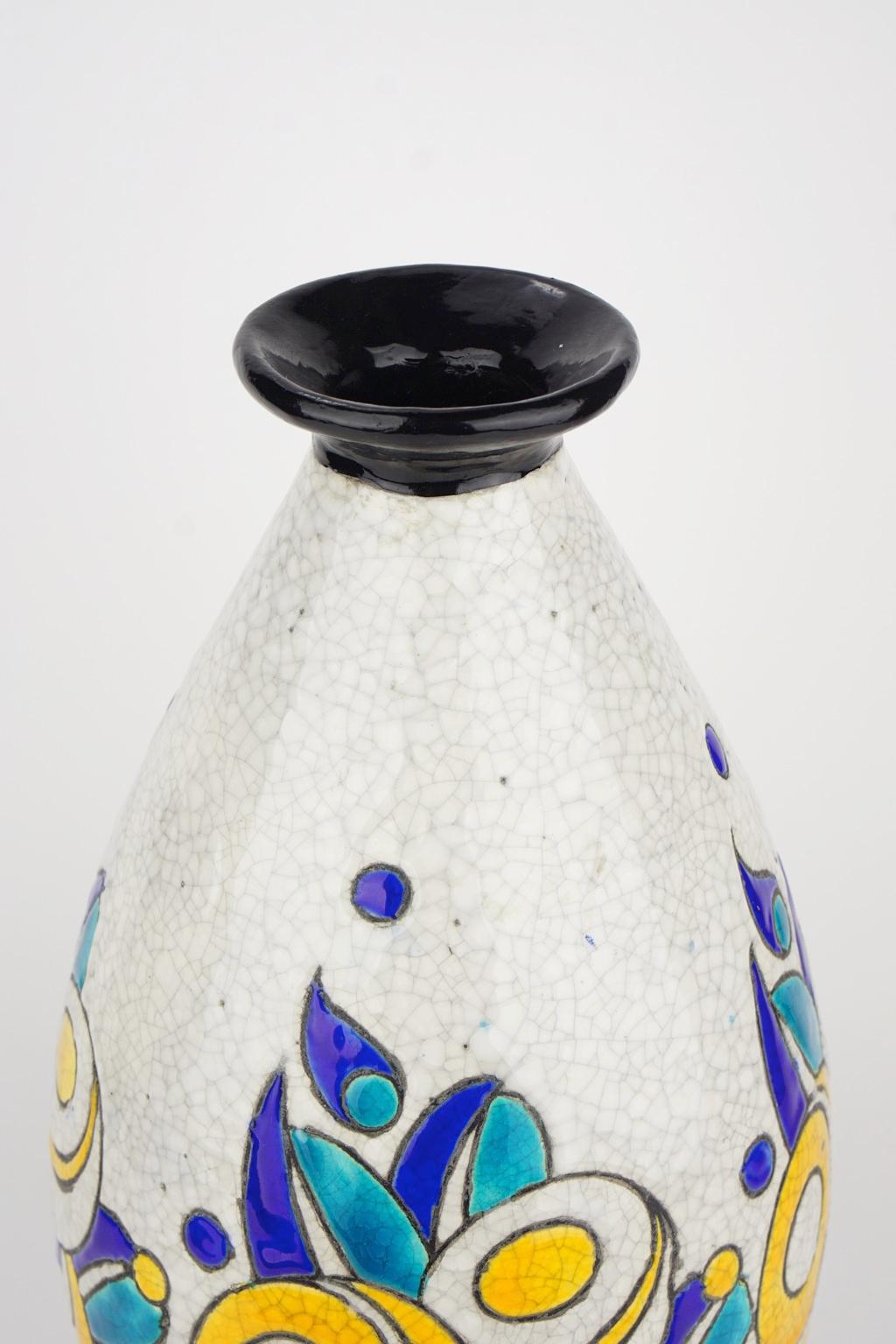 Earthenware Art Deco Keramis Boch Vase D1175 F960 For Sale
