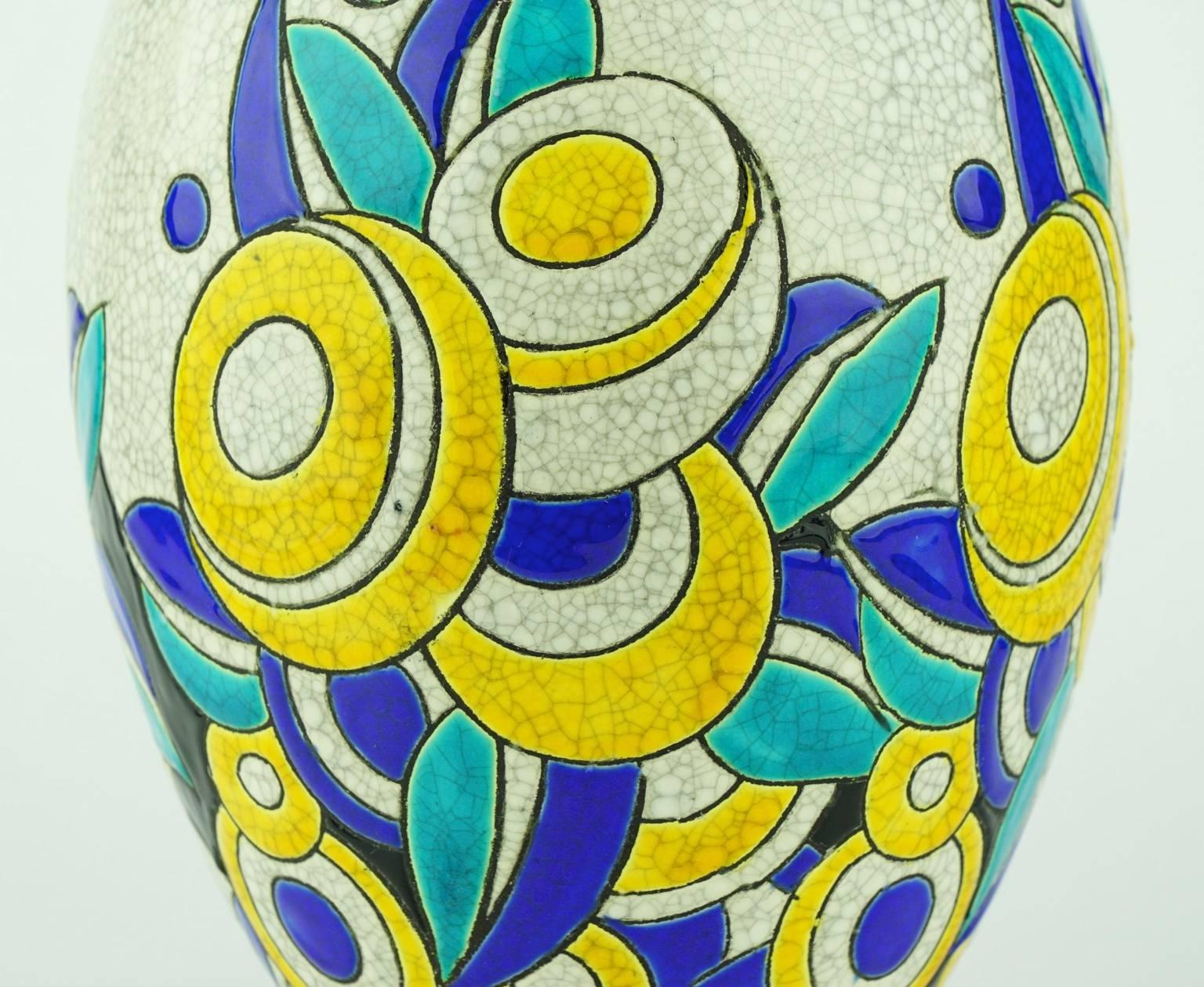 Enameled Art Deco Keramis Boch Vase
