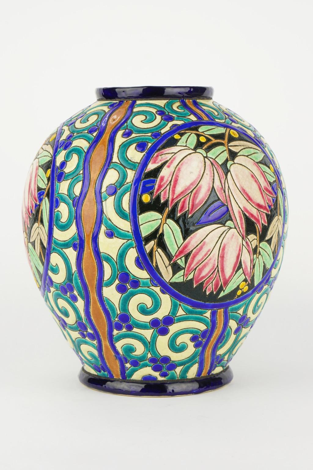 Earthenware Art Deco Keramis Boch Vase For Sale